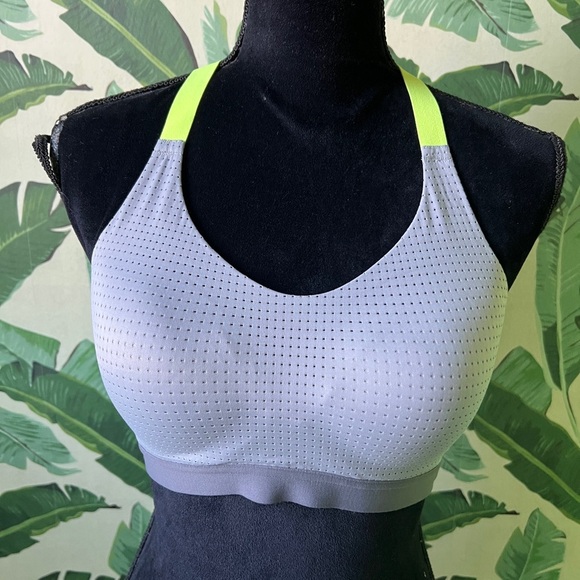Victorias Secret Womens Gray Sports Bra Neon Yellow Crossback 34C - Picture 1 of 5